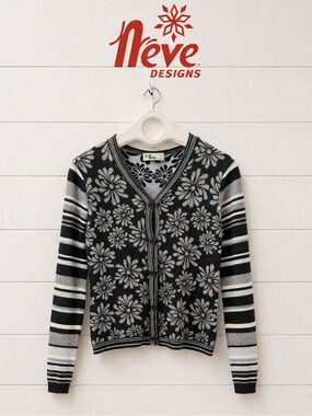 NEVE DESIGNS – Wool Floral & Striped Cardigan (S/M)